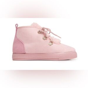 NIB Children Chic Pink Faux Fur Sneaker Booties in Suede Lace Up Size 25